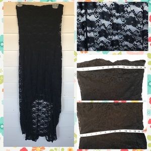 Strapless, high-low lace black dress